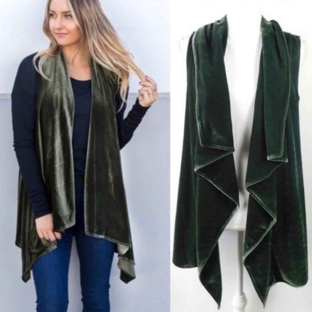 Soft Surroundings Forest Green Velvet Valencia Vest Size M